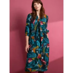 Harbour Cove Printed Tie Neck Midi Dress